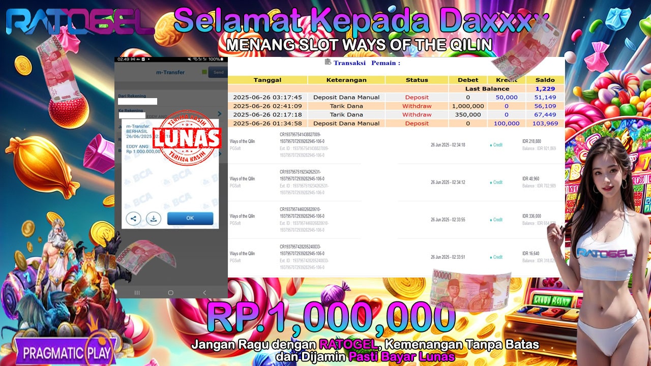 BUKTI JACKPOT SLOT WAYS OF THE QILIN TERPERCAYA DI INDONESIA TGL 26-06-2025