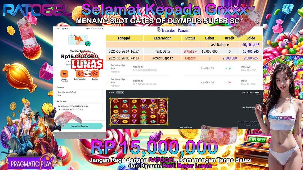 BUKTI JACKPOT SLOT GATES OF OLYMPUS SUPER SCATTER TERPERCAYA DI INDONESIA TGL 26-06-2025
