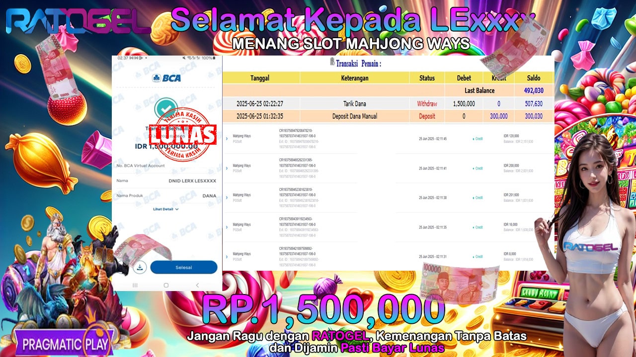 BUKTI JACKPOT SLOT MAHJONG WAYS TERPERCAYA DI INDONESIA TGL 25-06-2025