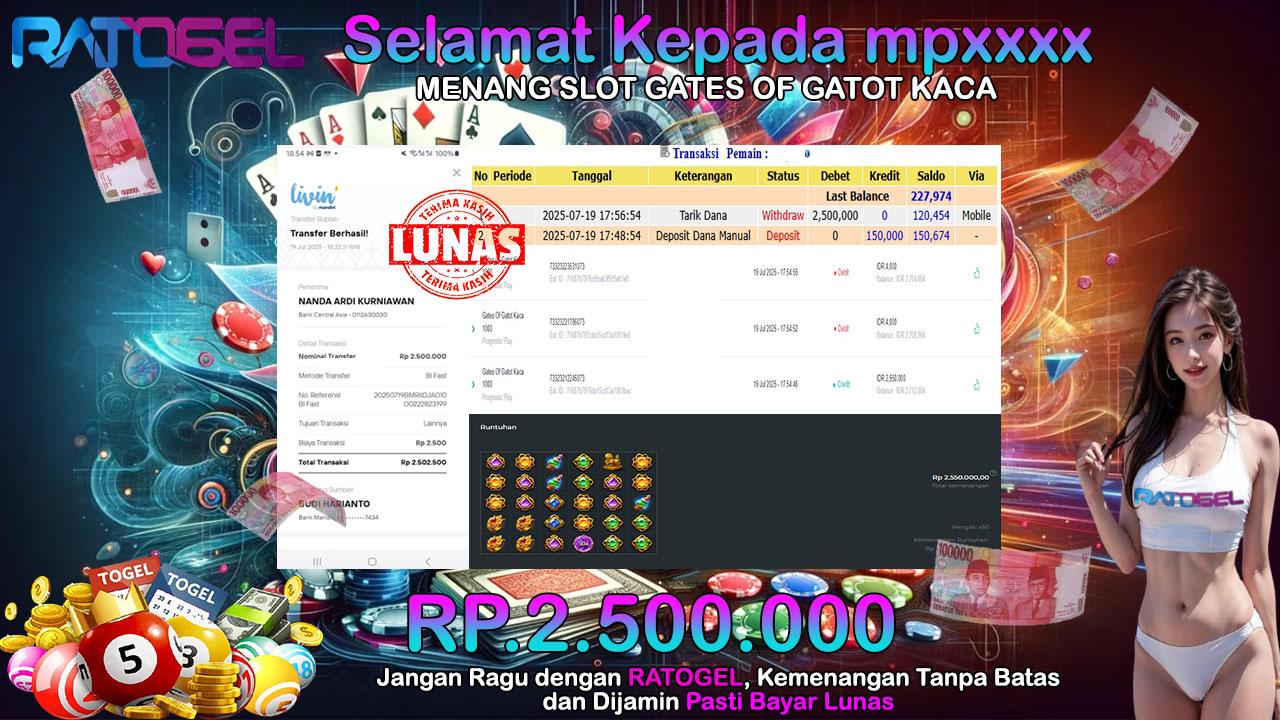 BUKTI JACKPOT SLOT GATES OF GATOT KACA TERPERCAYA DI INDONESIA TGL 19-07-2025