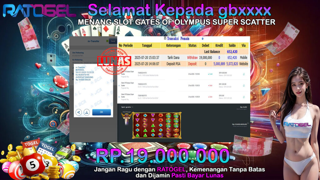 BUKTI JACKPOT SLOT GATES OF OLYMPUS SUPER SCATTER TERPERCAYA DI INDONESIA TGL 20-07-2025